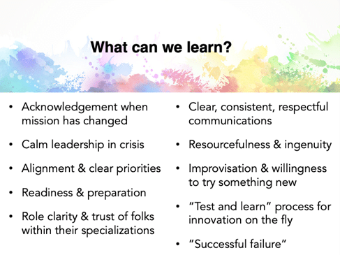 A slide from Jenny’s presentation titled “What can we learn?”