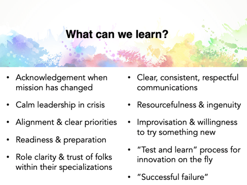 A slide from Jenny’s presentation titled “What can we learn?”