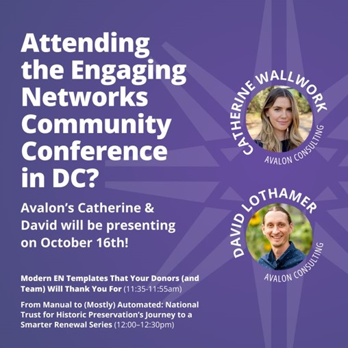 A poster detailing Avalon's two sessions at ENCC DC on 10/16.