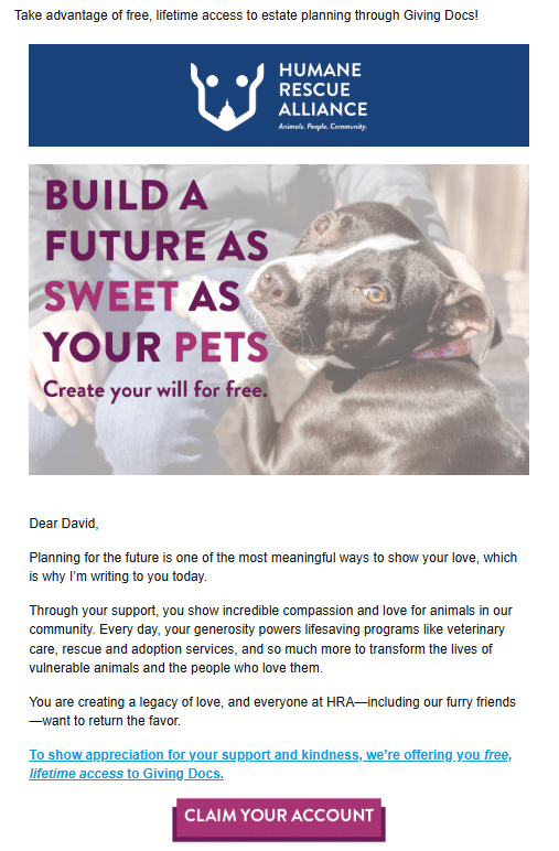 planned giving email