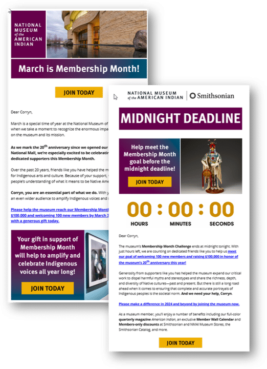 NMAI Membership Month emails - March is Membership Month - Join Today button. Midnight deadline.