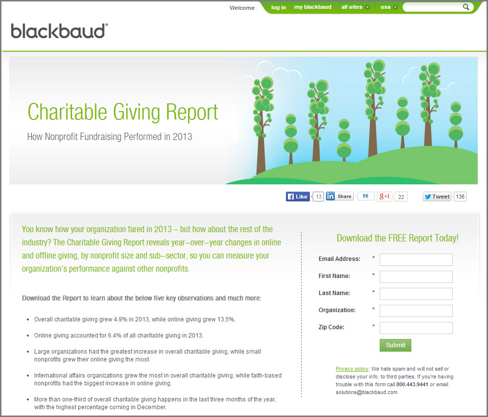 blackbaud Charitable Giving Report - 2013 Screen shot